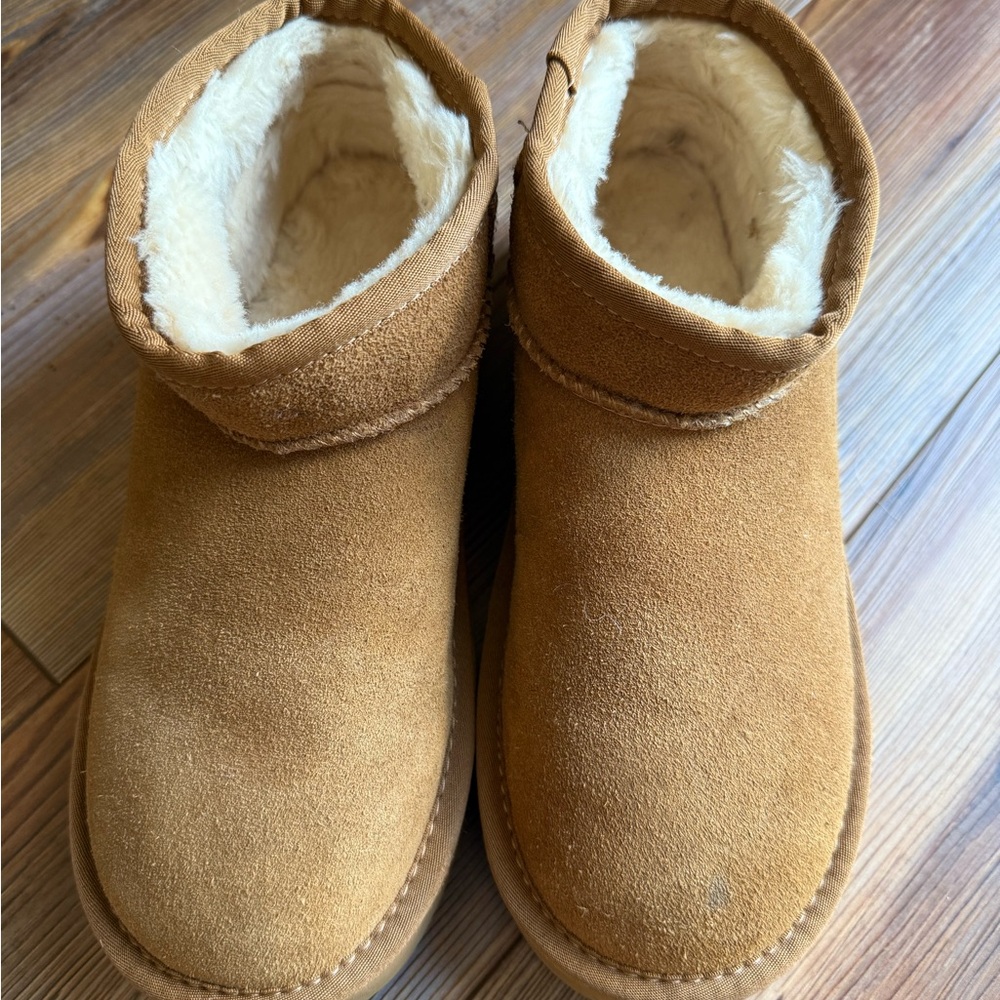 Lamo Chestnut Suede Shearling-Lined Ankle Boots